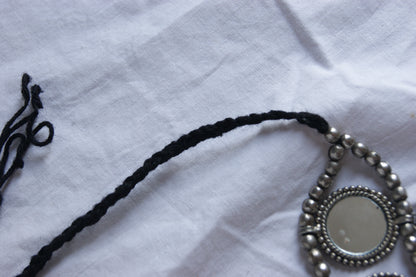 Antique Indian Multi-Wear Silver Choker with Mirror Work & Carnelian Beads