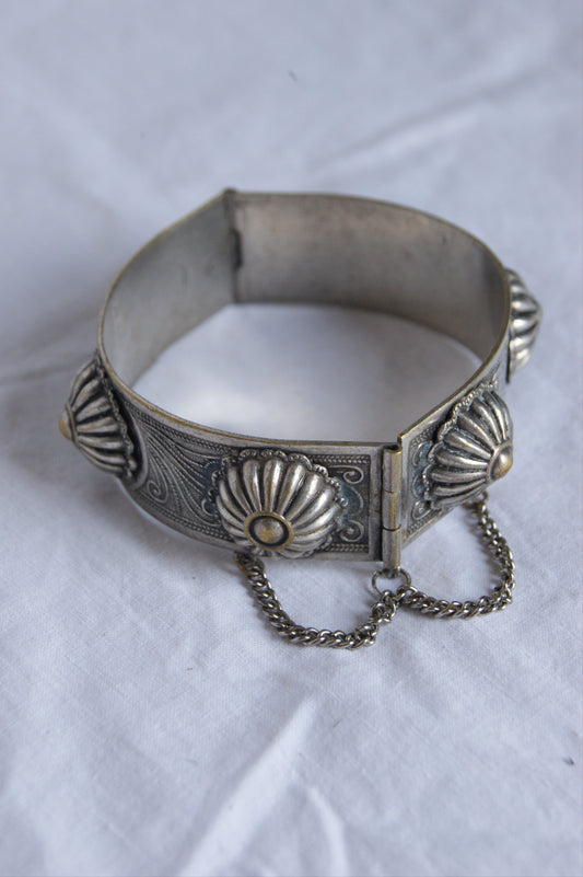 Antique Persian Traditional Silver-Plated Hinged Cuff Bracelet