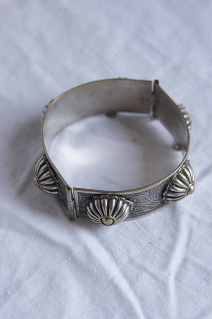 Antique Persian Traditional Silver-Plated Hinged Cuff Bracelet
