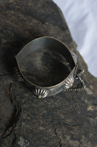 Antique Persian Traditional Silver-Plated Hinged Cuff Bracelet