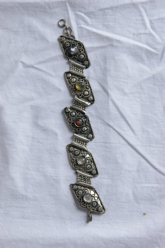 Antique Handcrafted Indian Silver-Plated Panel Bracelet