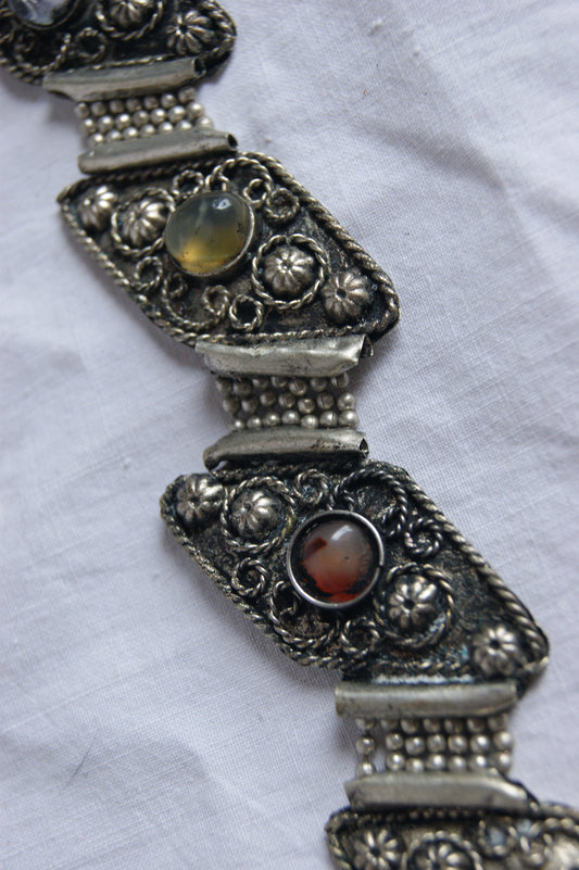 Antique Handcrafted Indian Silver-Plated Panel Bracelet