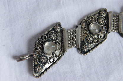 Antique Handcrafted Indian Silver-Plated Panel Bracelet
