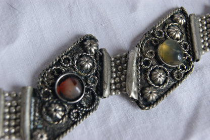 Antique Handcrafted Indian Silver-Plated Panel Bracelet