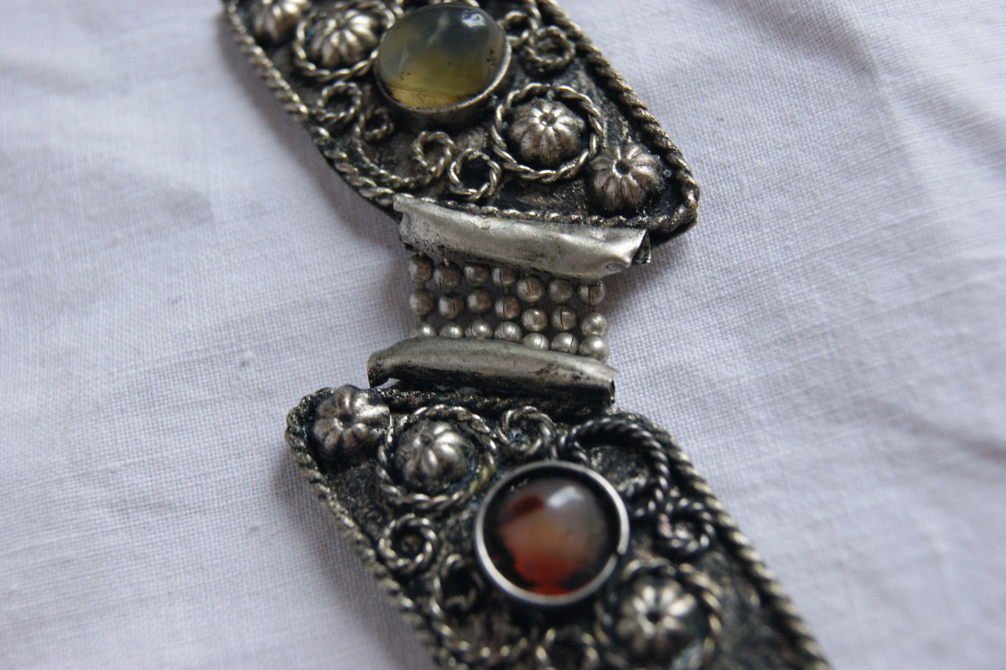 Antique Handcrafted Indian Silver-Plated Panel Bracelet