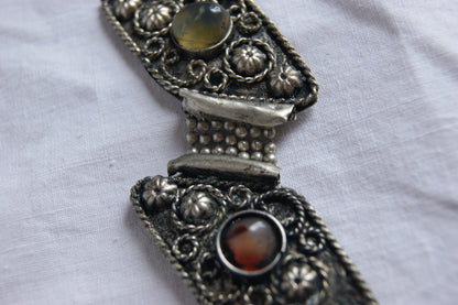 Antique Handcrafted Indian Silver-Plated Panel Bracelet