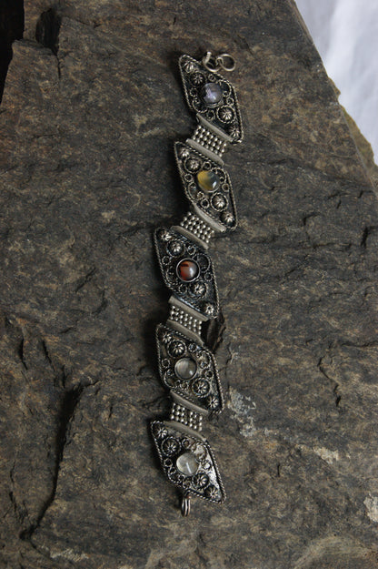 Antique Handcrafted Indian Silver-Plated Panel Bracelet
