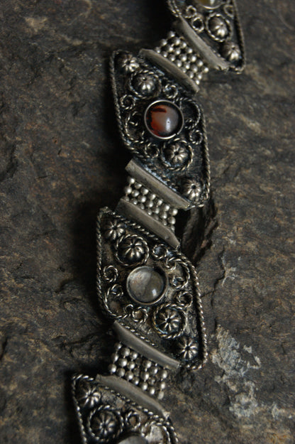 Antique Handcrafted Indian Silver-Plated Panel Bracelet