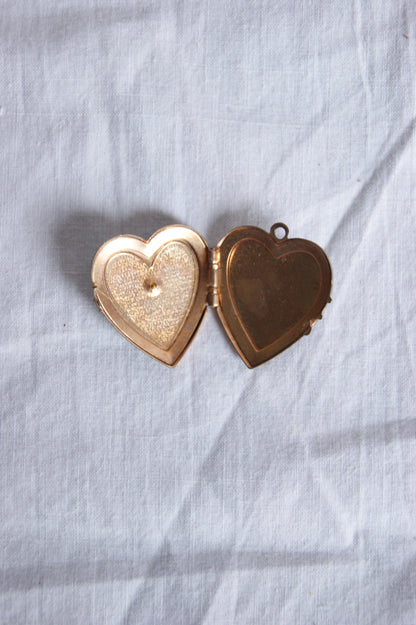 Antique Brass Heart Photo Locket with Ruby Glass Center