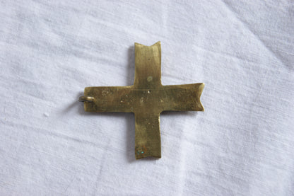1970s Sacred Handcrafted Enameled Amulet Cross Pendant
