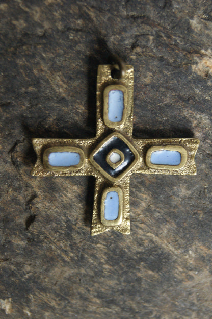 1970s Sacred Handcrafted Enameled Amulet Cross Pendant