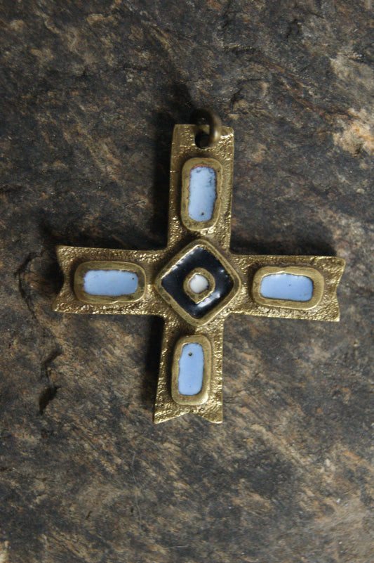 1970s Sacred Handcrafted Enameled Amulet Cross Pendant