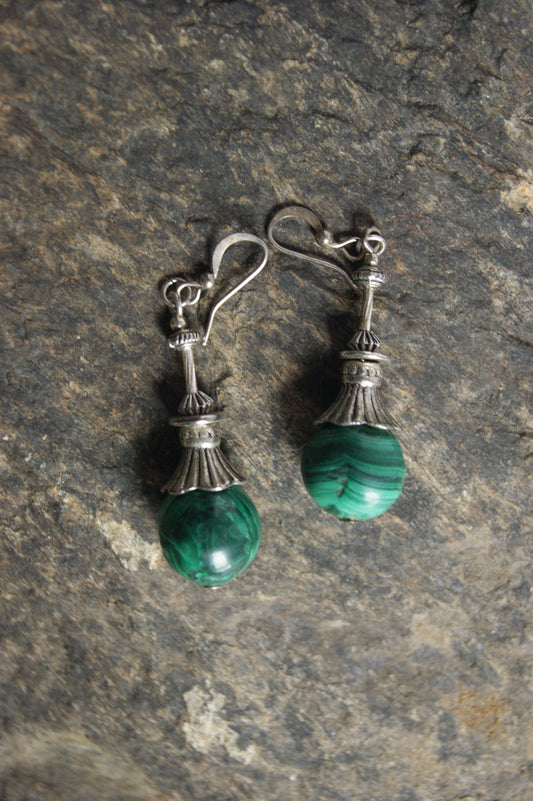 1970s Talisman Malachite Drop Earrings