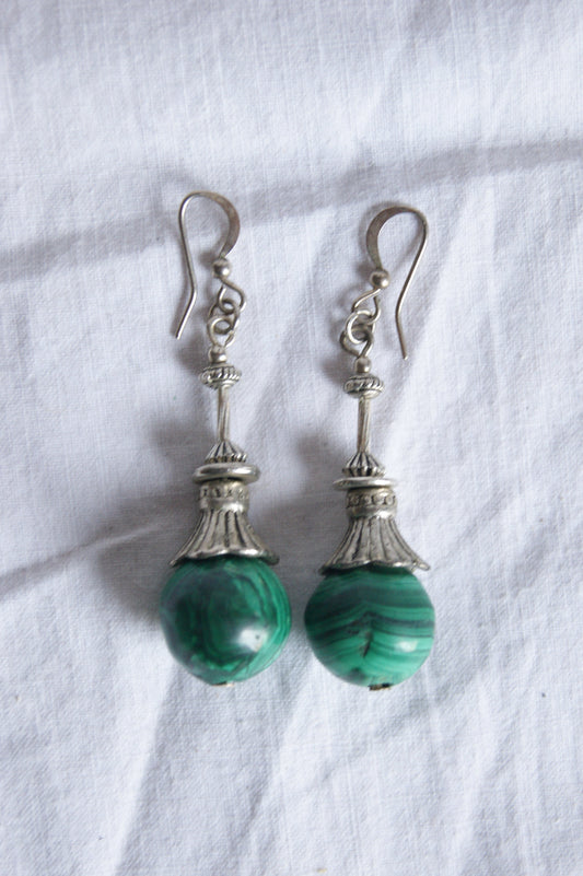 1970s Talisman Malachite Drop Earrings