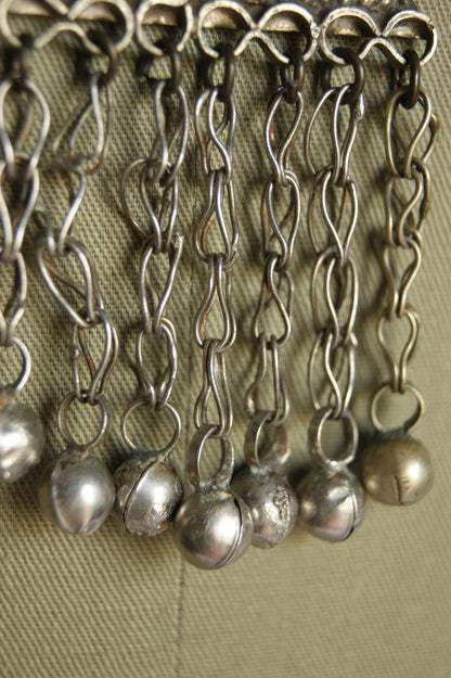 Antique Afghan Silver Triangular Pendant Necklace with Glass Cabochons