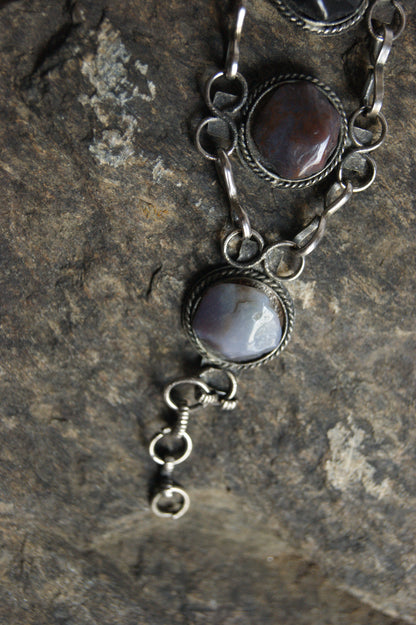 1970s Indian Silver & Multi-Stone Harmony Bracelet & Earrings Set