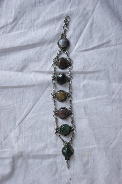 1970s Indian Silver & Multi-Stone Harmony Bracelet & Earrings Set