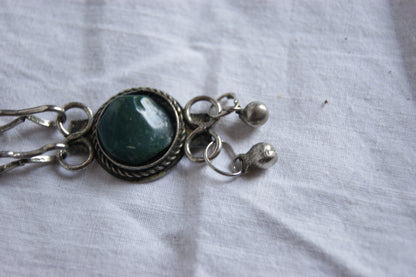 1970s Indian Silver & Multi-Stone Harmony Bracelet & Earrings Set