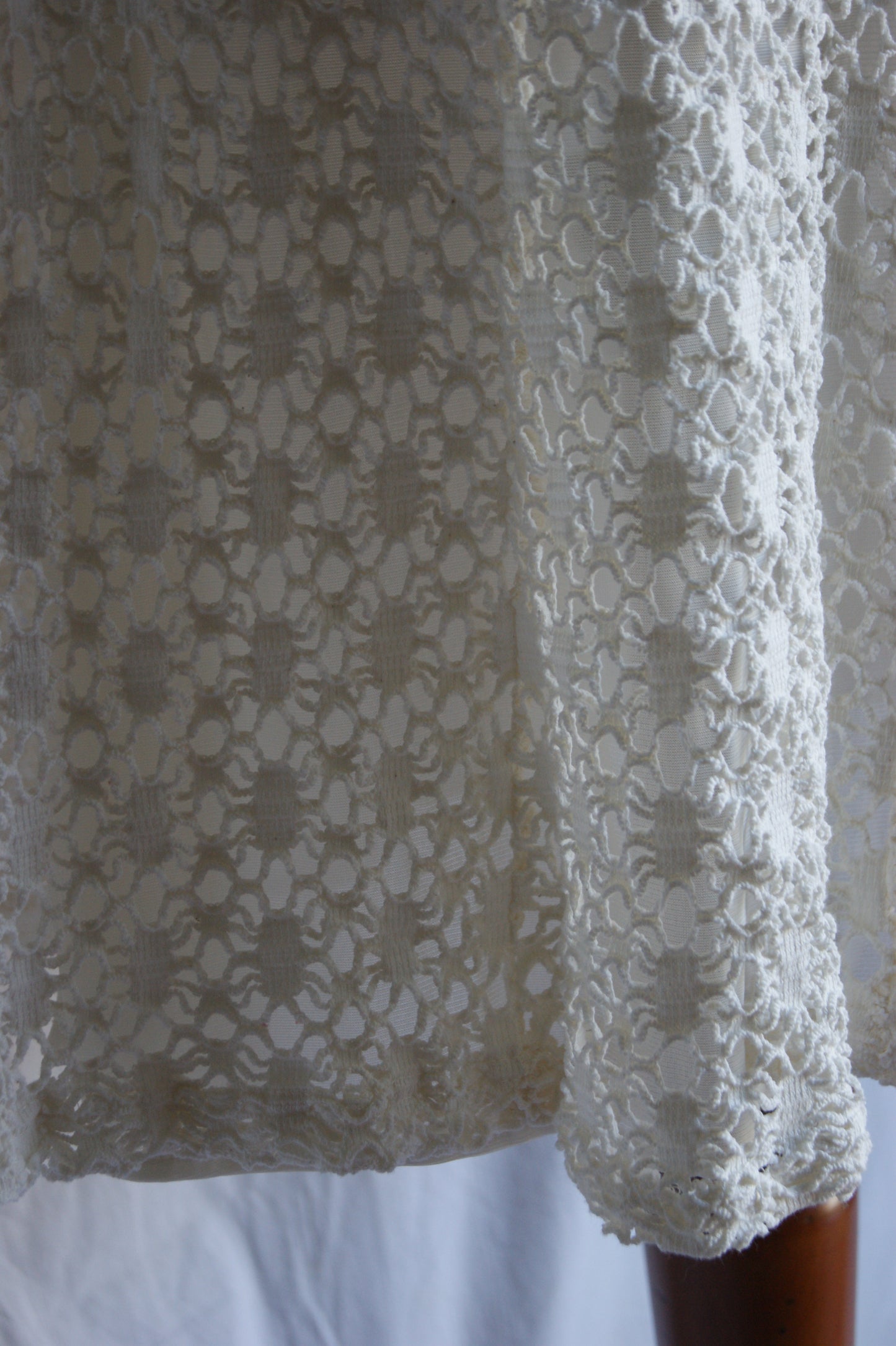 1970s Cotton Lace Dress with Waist Tie - S/M